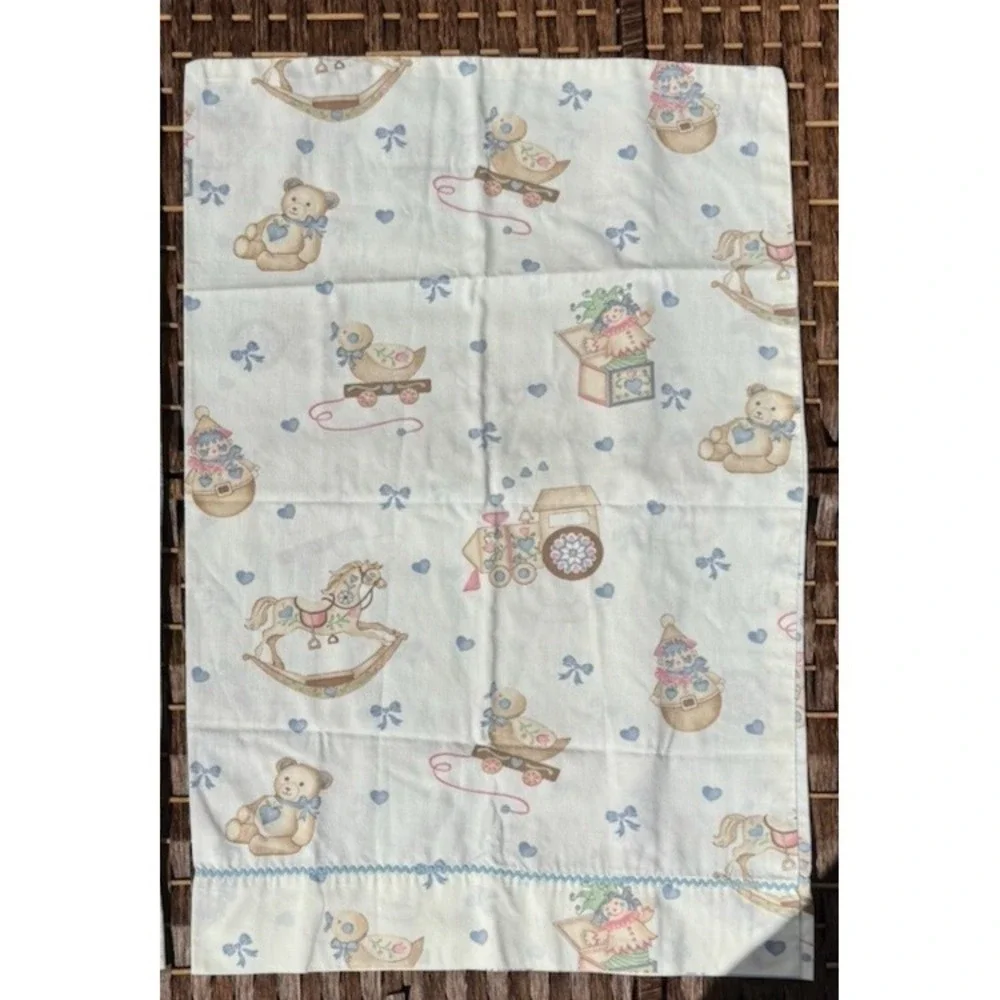 Vintage Handmade Pillowcases Pair Nursery Teddy Bear Doll Kids Pastel Retro